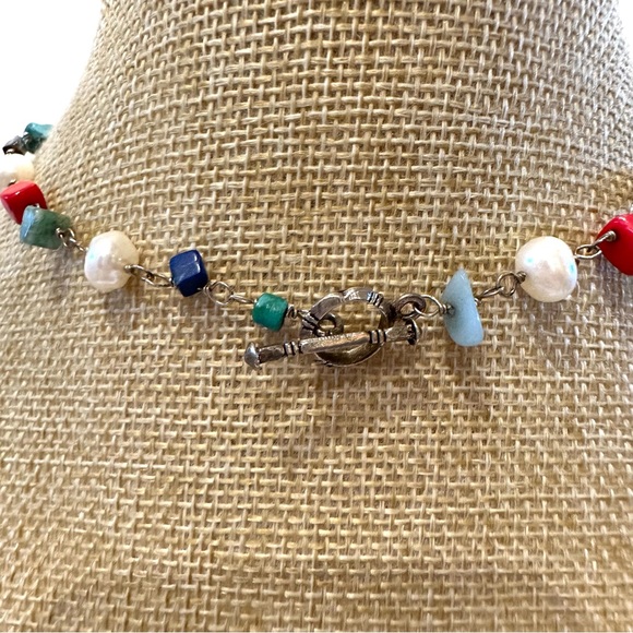 Sterling Silver 925 & Multi-color Genuine Gemstone & Pearl Necklace amethyst - Picture 8 of 8